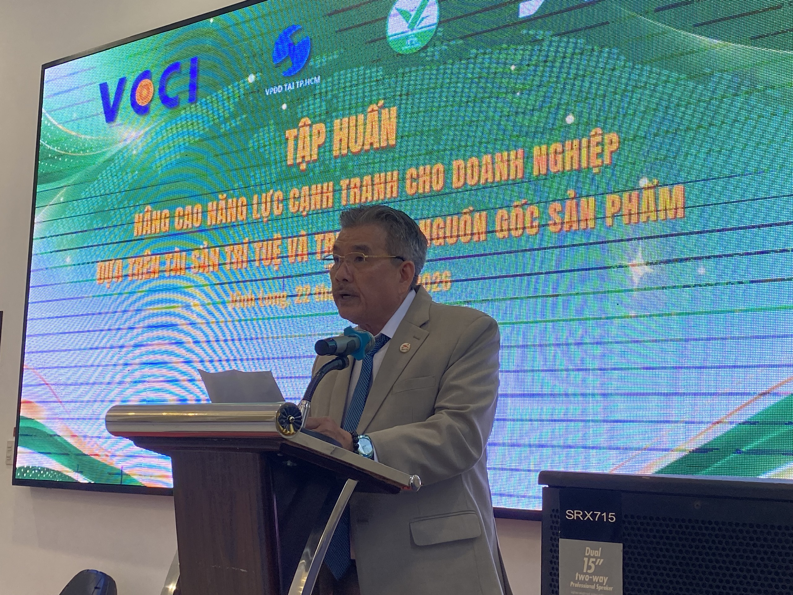 Ông Phạm Văn Thọ - Chủ tịch HĐQT Công ty Cổ phần Công nghệ Chống giả Việt Nam (ACTIV) phát biểu tại chương trình
